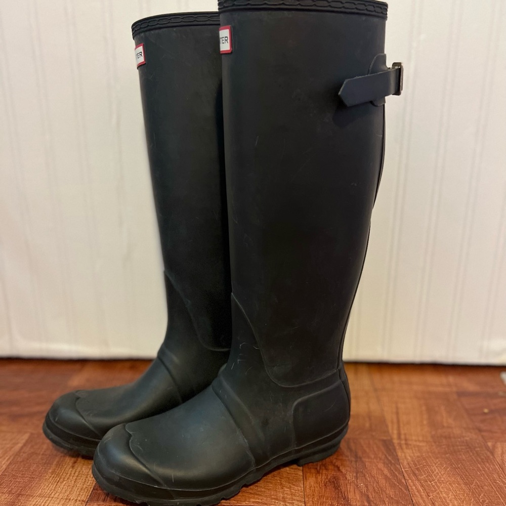 Hunter Black Matte Women's Tall Back Adjustable Rain Boots
